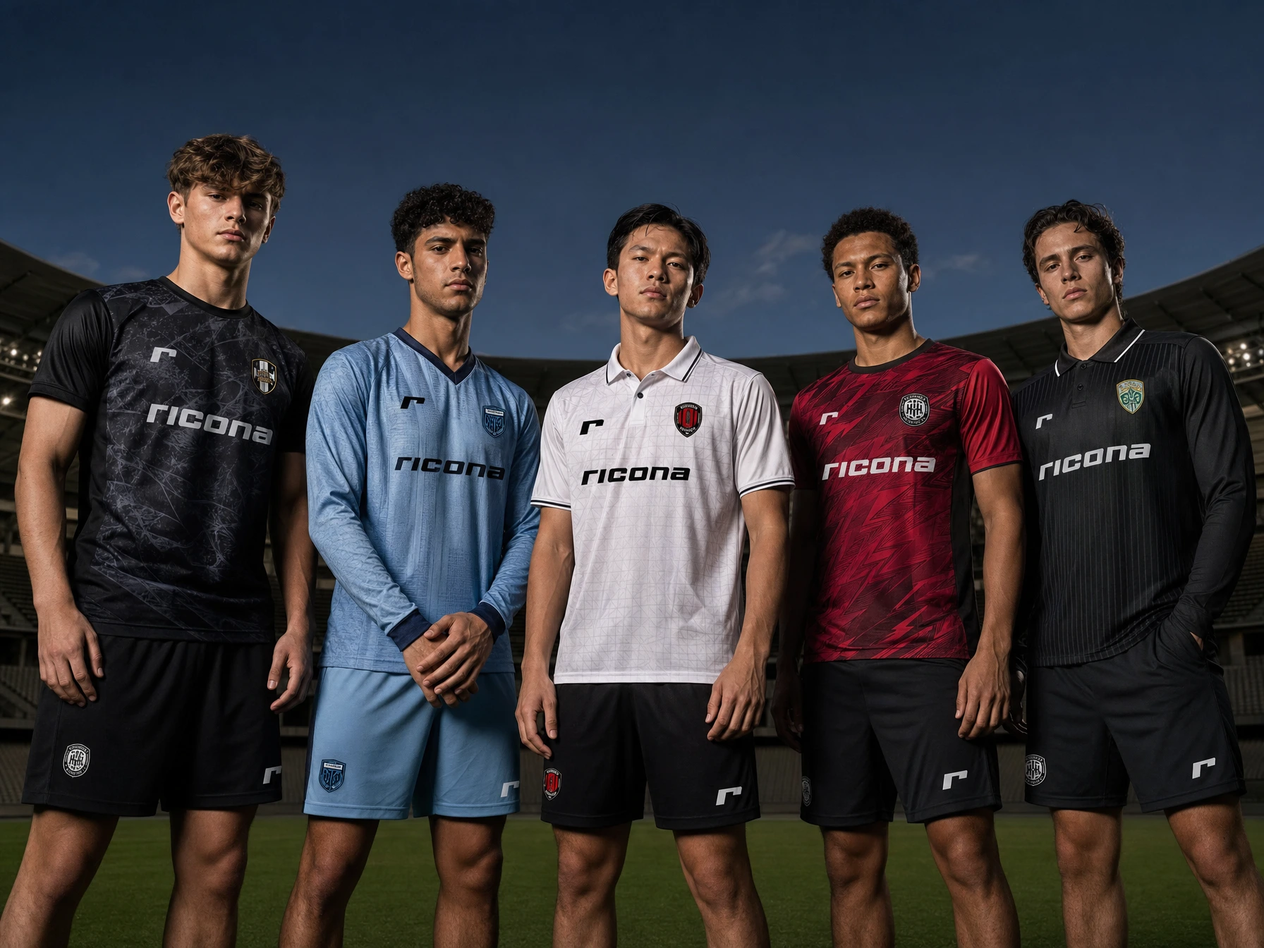 Players wearing various custom football kits