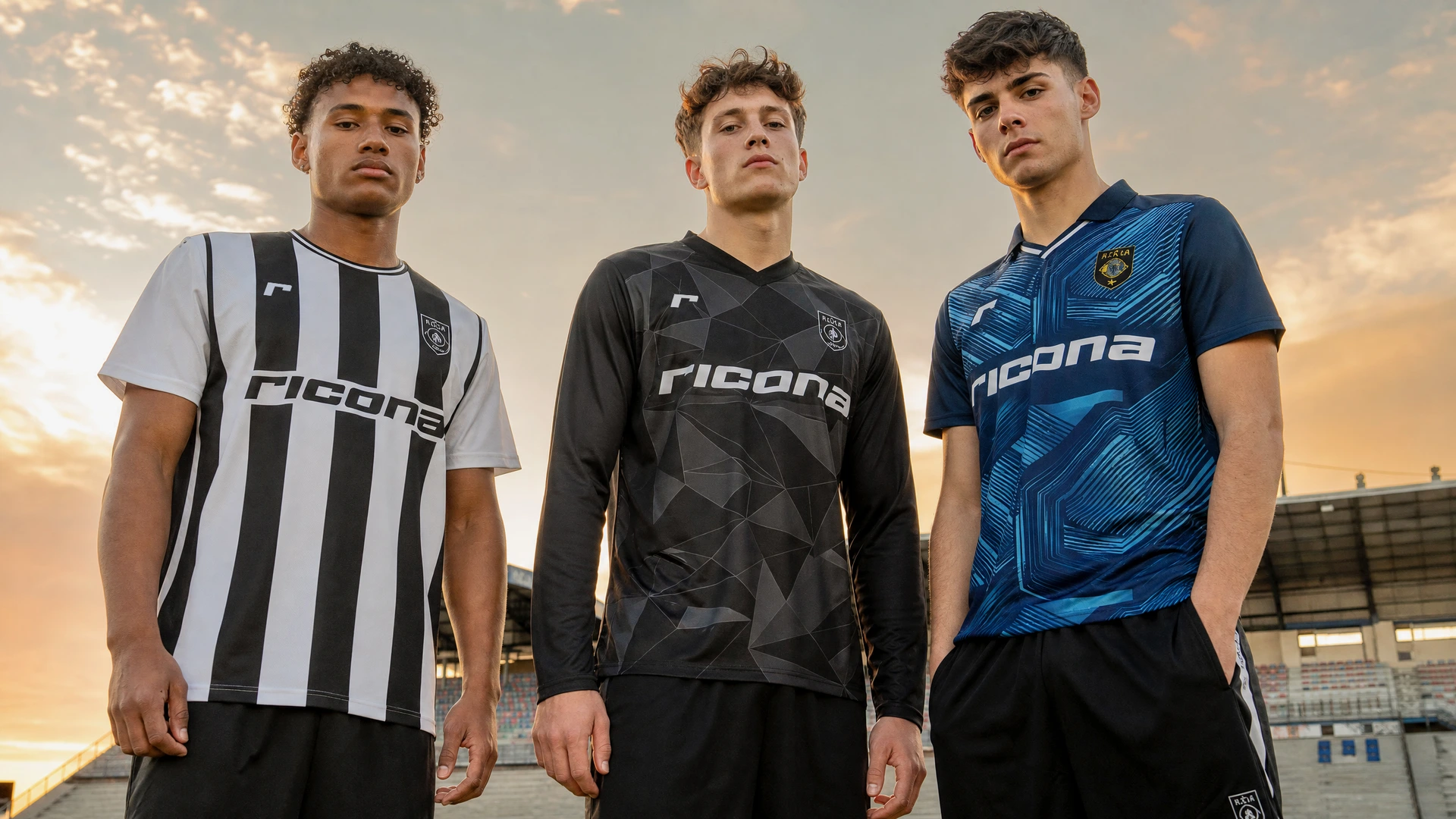 Players wearing different custom football kit designs